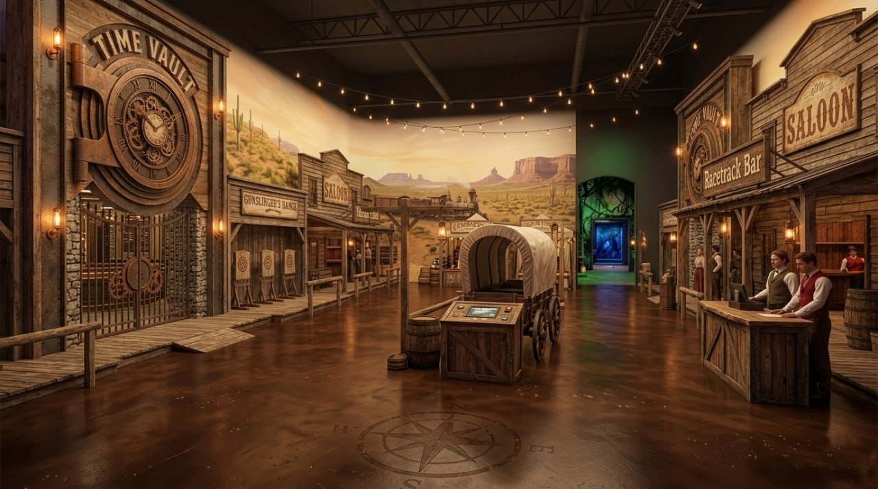 Wild West era — saloon street with game stations