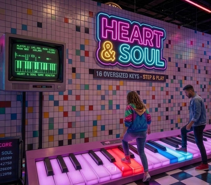 Heart and Soul — a giant light-up floor piano with 16 oversized keys